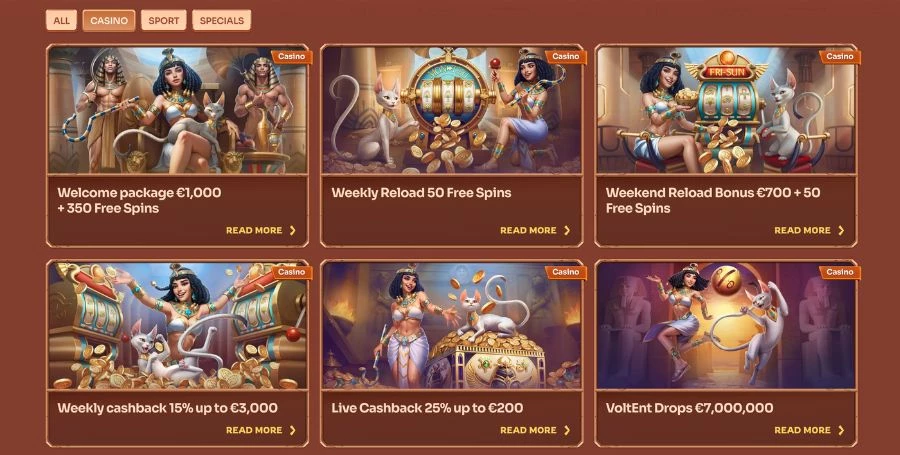 Κατάλογος μπόνους στο Cleobetra Casino